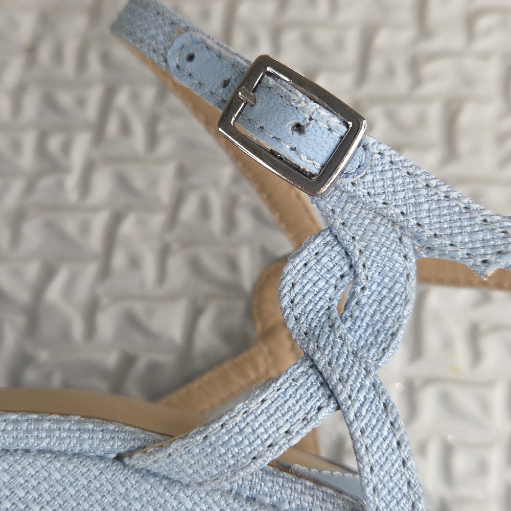 Antonio Melani Platform Size 8 Knotted Linen Block Heel Sandal - Light Blue - Picture 12 of 16